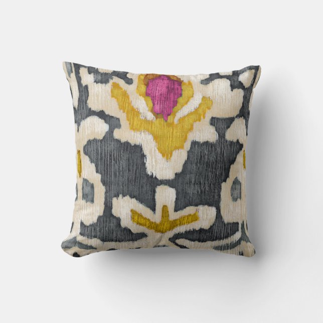 Grey & Yellow Tribal Ikat Cushion (Front)
