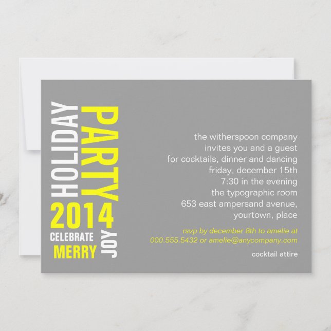 Grey Yellow Typographic Holiday Party Invitation (Front)