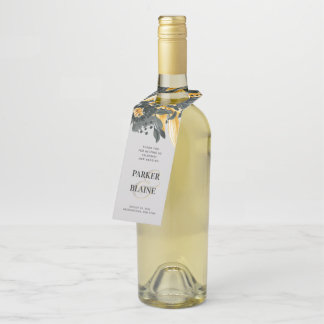 Grey & Yellow Watercolor Floral Modern Wedding Bottle Tag