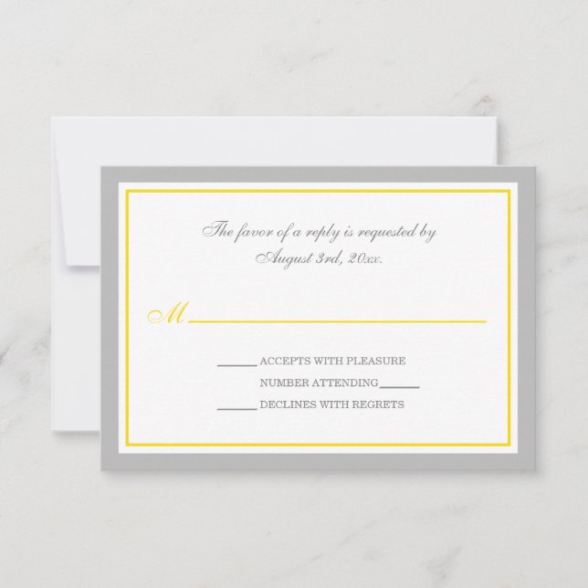 Grey & Yellow Wedding Reception RSVP Cards (Front)