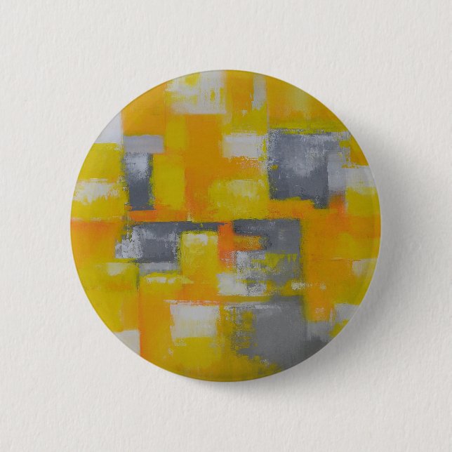grey yellow white abstract art painting 6 cm round badge (Front)