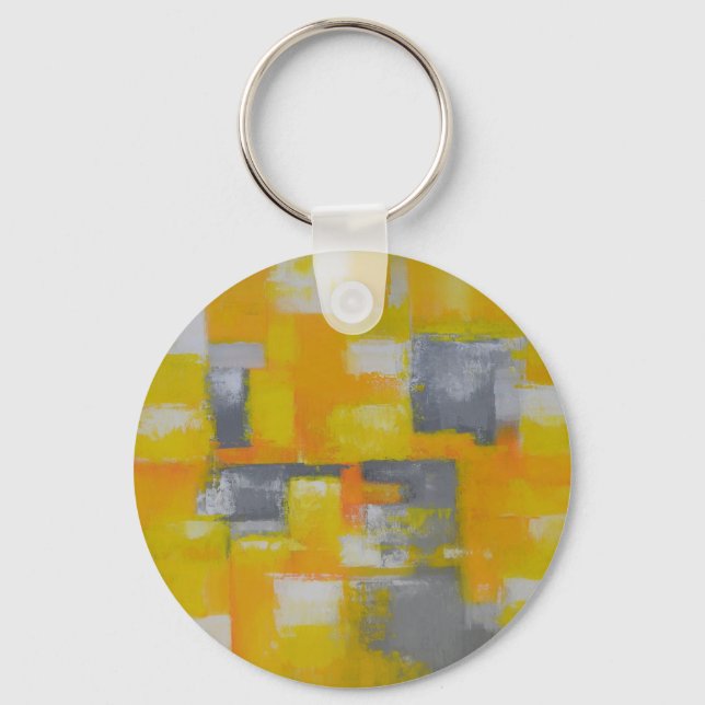 grey yellow white abstract art painting key ring (Front)
