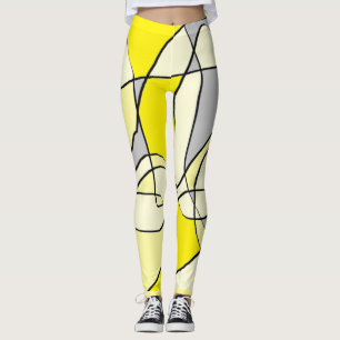 Grey Yellow White and Black Abstract Leggings