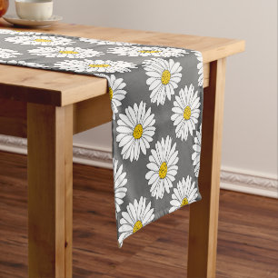 Grey Yellow White Daisy Pattern Short Table Runner