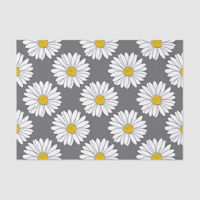 Grey Yellow White Daisy Pattern Tissue Paper (Front)