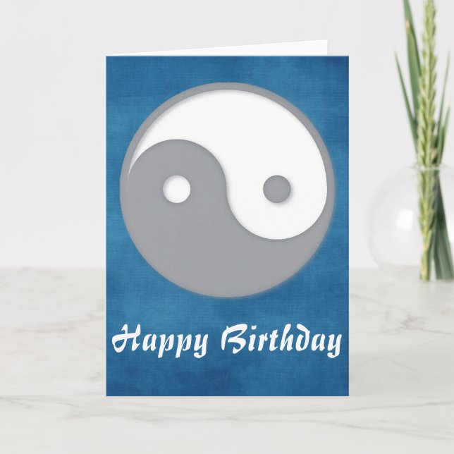 Grey Ying/Yang Happy Birthday Greeting Card (Front)