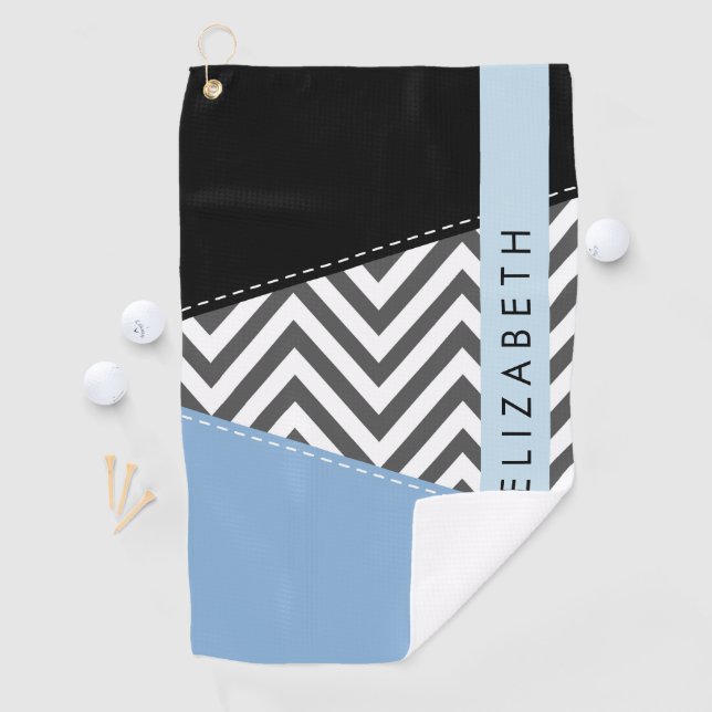 Grey Zigzag, Grey Chevron, Blue, Your Name Golf Towel (InSitu)