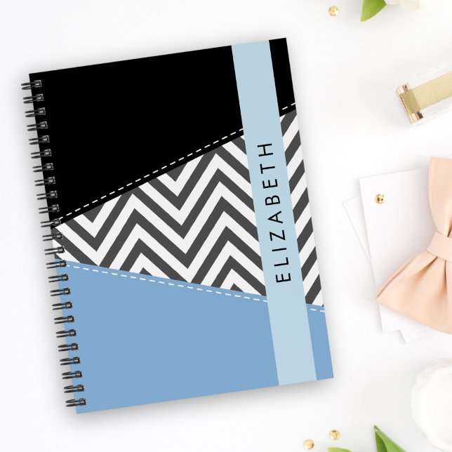 Grey Zigzag, Grey Chevron, Blue, Your Name Planner (Creator Uploaded)