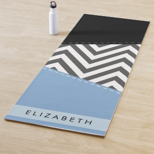 Grey Zigzag, Grey Chevron, Blue, Your Name Yoga Mat