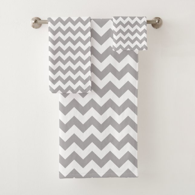 Grey Zigzag, Grey Chevron, Geometric Pattern Bath Towel Set (Insitu)