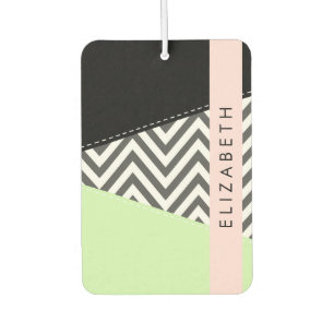 Grey Zigzag, Grey Chevron, Mint, Your Name Car Air Freshener