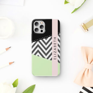 Grey Zigzag, Grey Chevron, Mint, Your Name iPhone 16 Case
