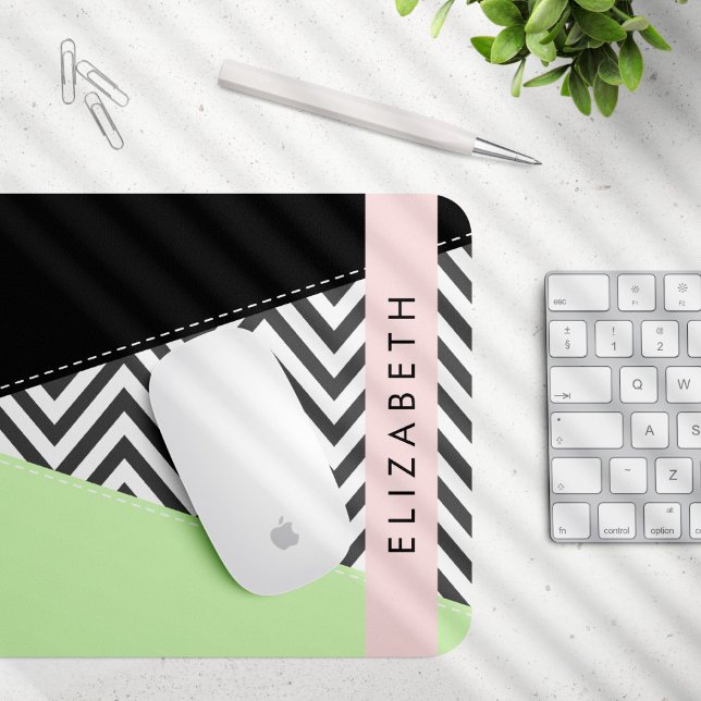 Grey Zigzag, Grey Chevron, Mint, Your Name Mouse Pad (Creator Uploaded)