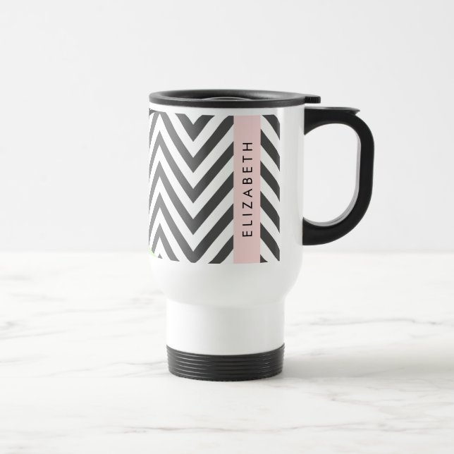 Grey Zigzag, Grey Chevron, Mint, Your Name Travel Mug (Right)