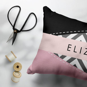 Grey Zigzag, Grey Chevron, Pink, Your Name Decorative Cushion