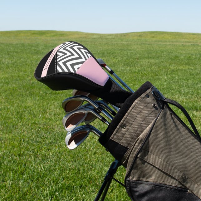 Grey Zigzag, Grey Chevron, Pink, Your Name Golf Head Cover (In Situ)