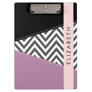 Grey Zigzag, Grey Chevron, Purple, Your Name Clipboard