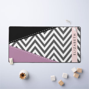 Grey Zigzag, Grey Chevron, Purple, Your Name Desk Mat