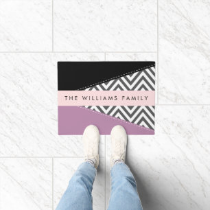 Grey Zigzag, Grey Chevron, Purple, Your Name Doormat