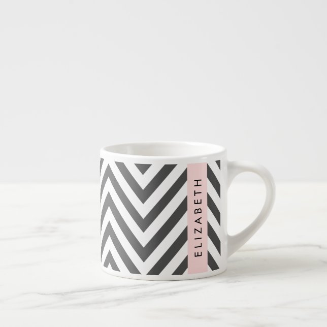 Grey Zigzag, Grey Chevron, Purple, Your Name Espresso Cup (Right)