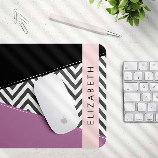 Grey Zigzag, Grey Chevron, Purple, Your Name Mouse Pad (Creator Uploaded)