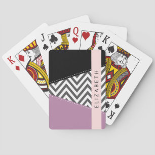 Grey Zigzag, Grey Chevron, Purple, Your Name Playing Cards