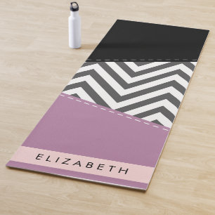 Grey Zigzag, Grey Chevron, Purple, Your Name Yoga Mat