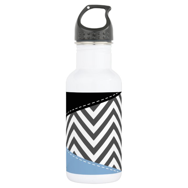 Grey Zigzag, Grey Chevron, Zigzag Pattern, Blue 532 Ml Water Bottle (Front)