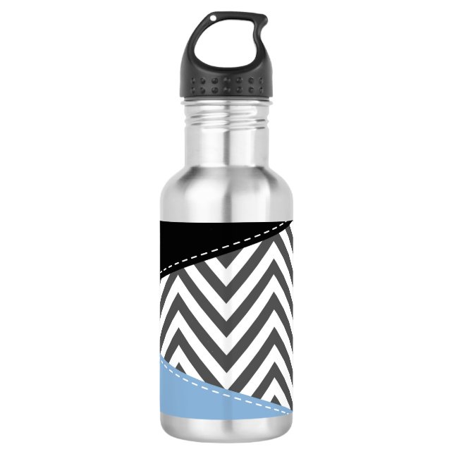 Grey Zigzag, Grey Chevron, Zigzag Pattern, Blue 710 Ml Water Bottle (Front)