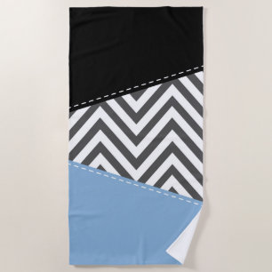 Grey Zigzag, Grey Chevron, Zigzag Pattern, Blue Beach Towel