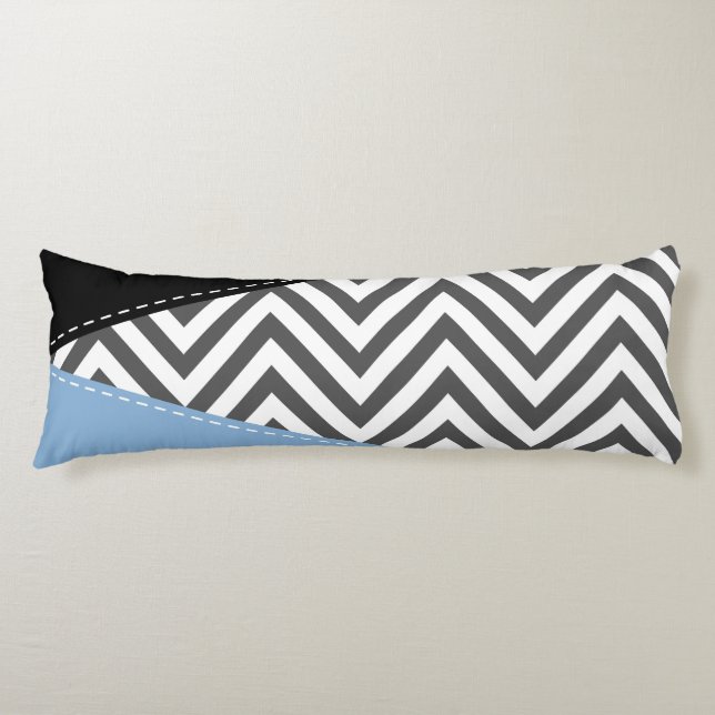 Grey Zigzag, Grey Chevron, Zigzag Pattern, Blue Body Cushion (Front)