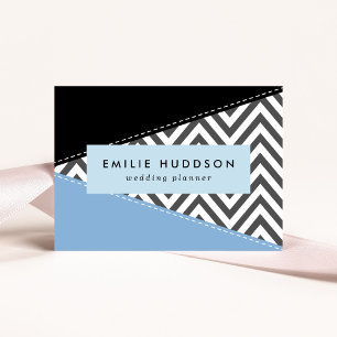 Grey Zigzag, Grey Chevron, Zigzag Pattern, Blue Business Card