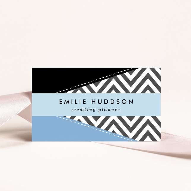 Grey Zigzag, Grey Chevron, Zigzag Pattern, Blue Business Card (Creator Uploaded)