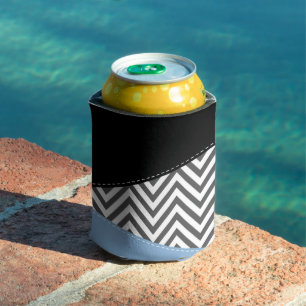 Grey Zigzag, Grey Chevron, Zigzag Pattern, Blue Can Cooler