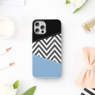 Grey Zigzag, Grey Chevron, Zigzag Pattern, Blue Case-Mate iPhone Case