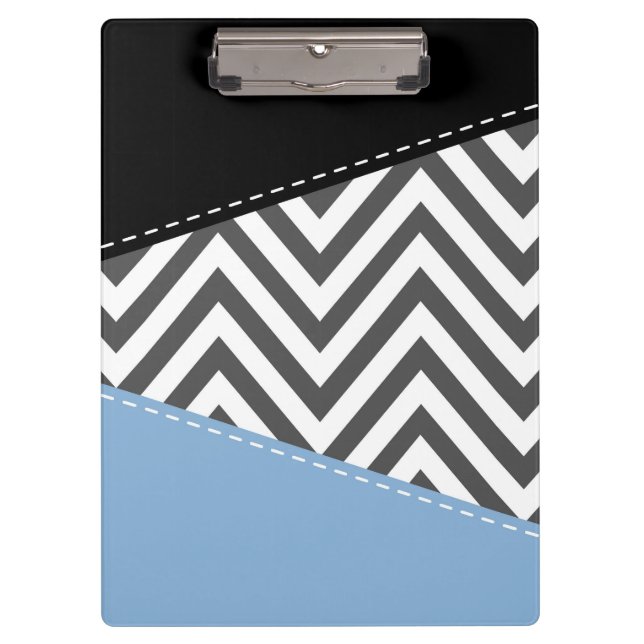 Grey Zigzag, Grey Chevron, Zigzag Pattern, Blue Clipboard (Front)