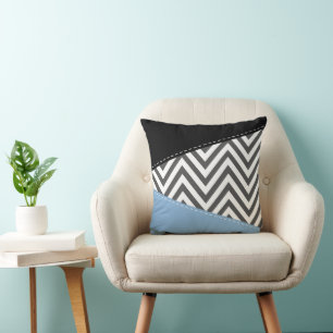 Grey Zigzag, Grey Chevron, Zigzag Pattern, Blue Cushion