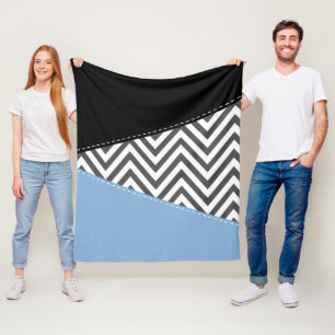 Grey Zigzag, Grey Chevron, Zigzag Pattern, Blue Fleece Blanket