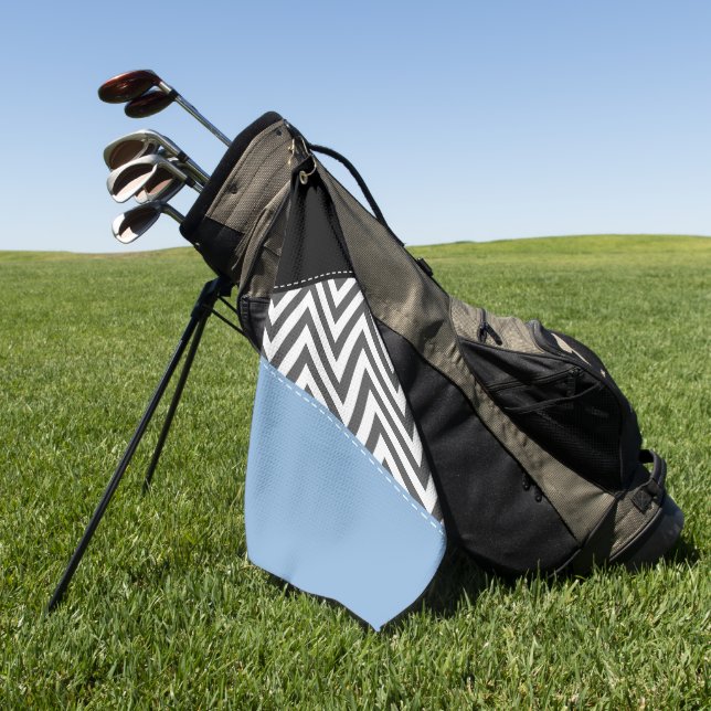 Grey Zigzag, Grey Chevron, Zigzag Pattern, Blue Golf Towel (Green)