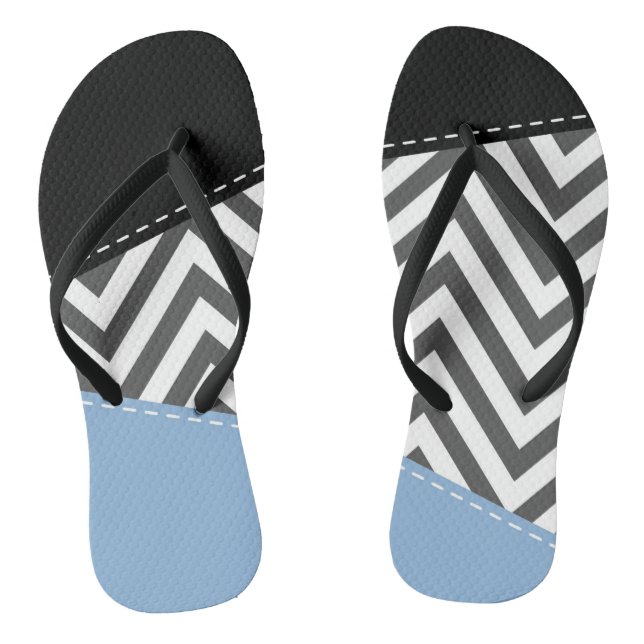 Grey Zigzag, Grey Chevron, Zigzag Pattern, Blue Jandals (Footbed)