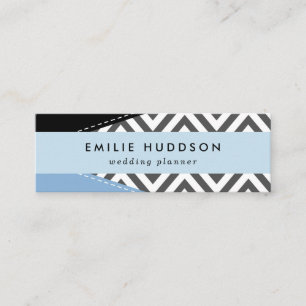Grey Zigzag, Grey Chevron, Zigzag Pattern, Blue Mini Business Card
