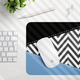 Grey Zigzag, Grey Chevron, Zigzag Pattern, Blue Mouse Pad