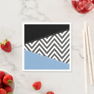 Grey Zigzag, Grey Chevron, Zigzag Pattern, Blue Napkin