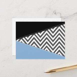 Grey Zigzag, Grey Chevron, Zigzag Pattern, Blue Postcard