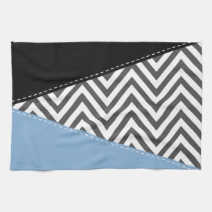 Grey Zigzag, Grey Chevron, Zigzag Pattern, Blue Tea Towel