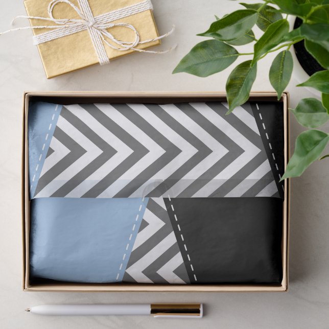 Grey Zigzag, Grey Chevron, Zigzag Pattern, Blue Tissue Paper (Gift)