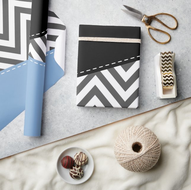Grey Zigzag, Grey Chevron, Zigzag Pattern, Blue Wrapping Paper (Crafts)