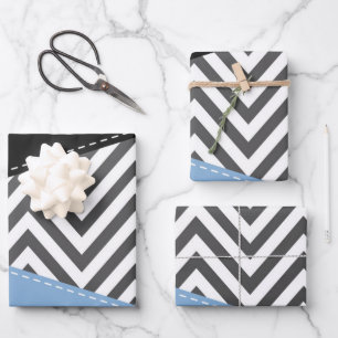 Grey Zigzag, Grey Chevron, Zigzag Pattern, Blue Wrapping Paper Sheet