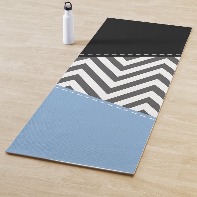 Grey Zigzag, Grey Chevron, Zigzag Pattern, Blue Yoga Mat (In Situ)