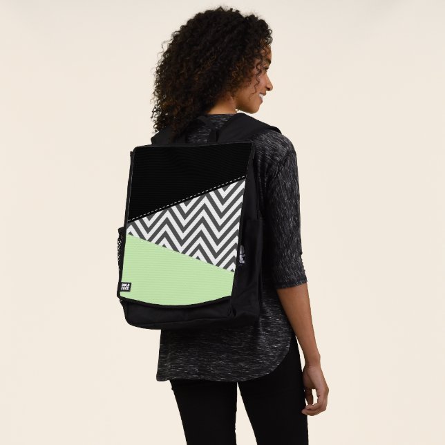 Grey Zigzag, Grey Chevron, Zigzag Pattern, Mint Backpack (Worn)